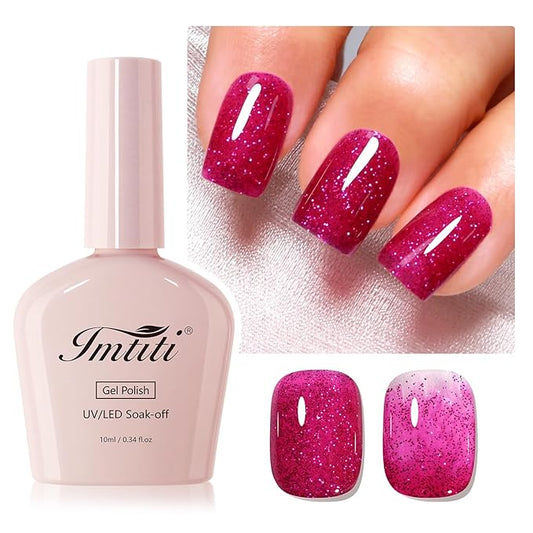 Imtiti Glitter Gel Nail Polish, 1Pcs Hot Pink Sparkle Rose Soak Off UV LED Gel Polish, Nail Art Starter Manicure Salon DIY at Home for Women (0.34 Fl Oz-960)