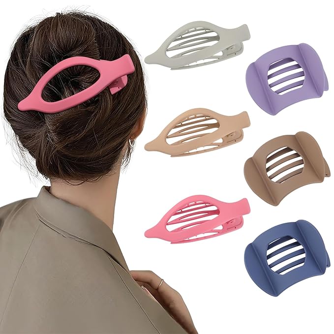 6 PCS French Flat Hair Clips for Women 2 Styles Large Matte Flat Claw Clips Strong Hold No-Slip French Hair Barrettes for Thick Thin Hair(Multicolor 2)