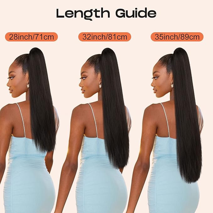 SEIKEA 28" Ponytail Extensions Drawstring Long Straight Fake Pony Tail Natural Soft Clip in Hair Extension Synthetic Heat Resistant Hairpiece - Dark Chocolate Brown