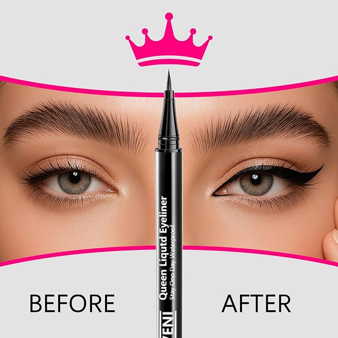 Waterproof Liquid Eye Liner, Stay One Day Makeup with Fine Brush Tip Lasting Satin Finish, Smudge-Proof & Transfer-Resistant (02# Dark Brown)