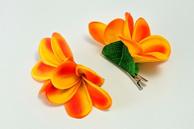 Pack of 2 Real Touch Flowers Hawaiian Flower Hair Clips Plumeria Hibiscus Hair Clips Handmade Hair Accessories for Beach Wedding Bridal Party Mother's Day Women Girls Holiday Gifts (c-819, 2pcs)