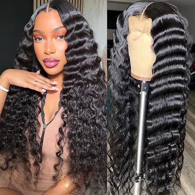 Loose Wave Lace Front Wigs Human Hair 200% Density 13x4 HD Transparent Full Lace Frontal Wigs Human Hair 12A Loose Deep Wave Glueless Wigs Human Hair Pre Plucked for Black Women (16 Inch)