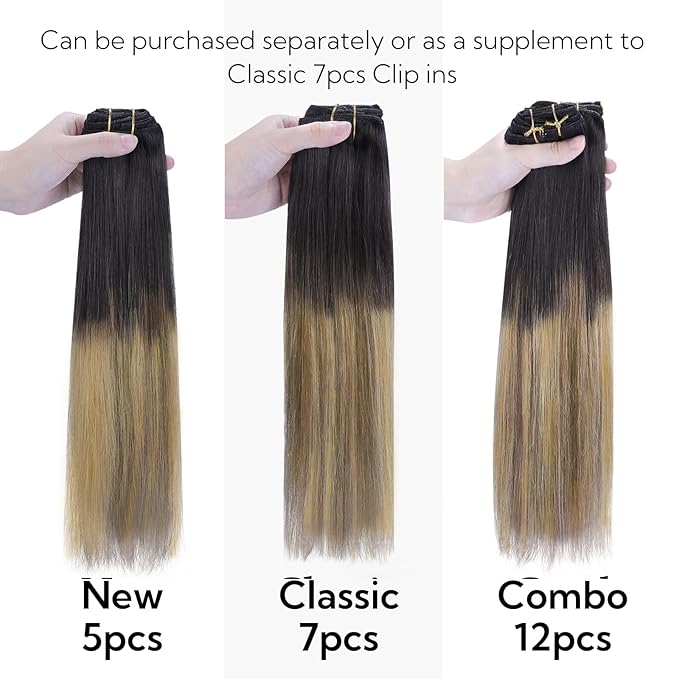 HOTBANANA Clip in Hair Extensions Real Human Hair, 5Pcs 80g 22 Inch Dark Brown to Chestnut Brown and Dirty Blonde Highlighted Straight Remy Clip in Extensions