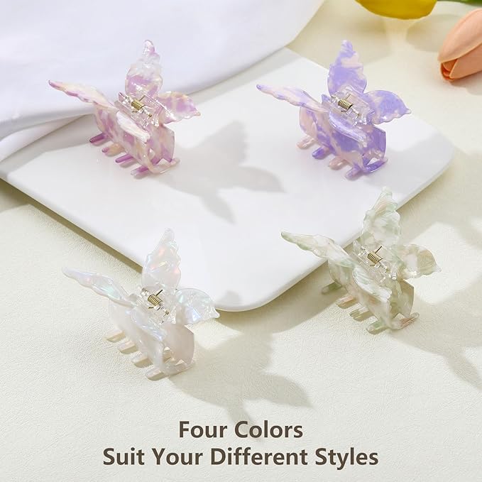 Shinowa Butterfly Hair Clips, 4 Packs Butterfly Hair Claw Clips for Thick Thin Hair, 2.75 Inch Beautiful Hair Clips for Styling, Hair Accessories for Girls and Women
