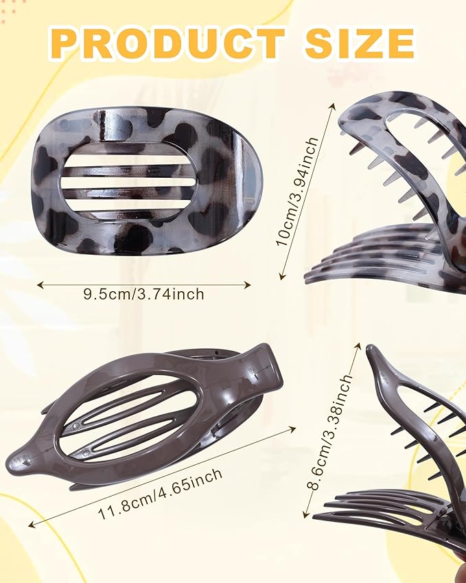 6 PCS French Flat Hair Clips for Women 2 Styles Large Matte Flat Claw Clips Strong Hold No-Slip French Hair Barrettes for Thick Thin Hair(Leopard 3+ Brown 3)