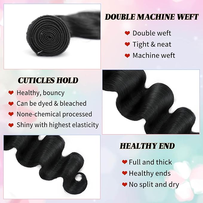 24 Inch Human Hair Bundles Body Wave 12A Quick 100% Unprocessed Brazilian Virgin Hair 1 Bundles Weave for Black Women Wavy Human Hair Bundles Natural Black
