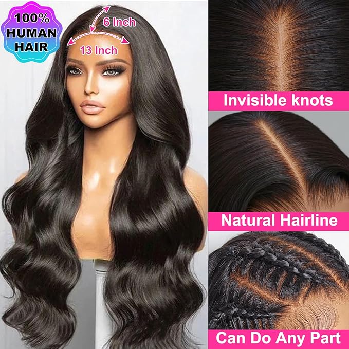 32 Inch 200% Density 13x6 Body Wave Wig, 100% Human Hair Wig, [2-year life], HD Lace Front Wigs Human Hair Pre Plucked for Women with Baby Hair