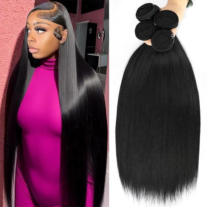 16 18 20 22 Inch Bundles Human Hair 12A Straight Human Hair Bundles 100% Unprocessed Brazilian Virgin Human Hair Extensions Natural Black