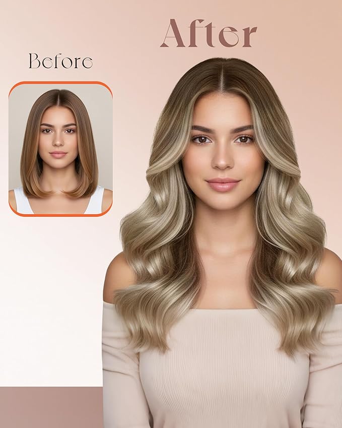 Sunny Hair Dual-Use Weft Hair Extensions with Bead 24 Inch Butterfly Genius Weft Hair Extensions Real Human Hair Cool Brown Balayage Light Brown with Dirty Blonde Twin Tab Glueless 100G
