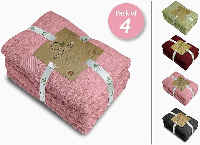 Softolle Luxury Bath Towels Set of 4 (27” x 54”) | Towels for Bathroom | Super Soft | Highly Absorbent Towels for Home, Spa, Gym (Pink)