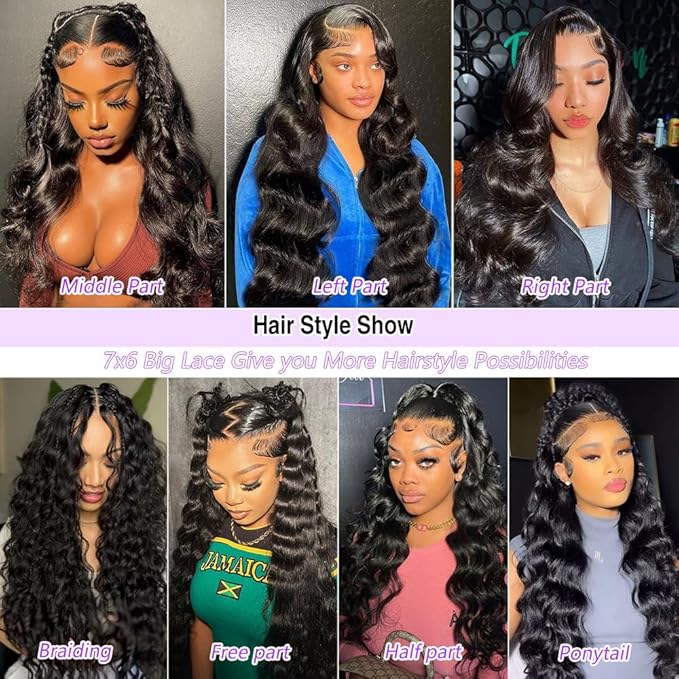 7x6 Body Wave Glueless Wigs Human Hair Pre Plucked Pre Cut 250% Density Drawstring Wig Human hair 7x6 HD Lace Front Wigs Human Hair for Black Women Pre Everything Ready to Go Wig 28inch