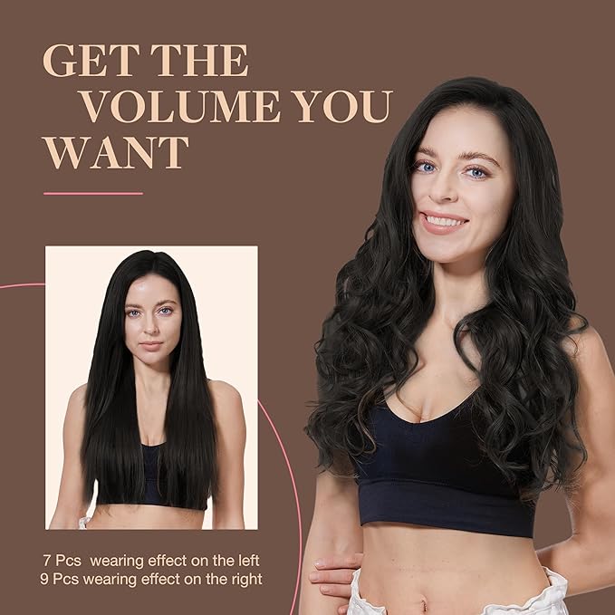 GOO GOO Clip in Hair Extensions Real Human Hair, Remy Human Hair Extensions Clip ins for Women, Natural Human Hair, 20inch 150g 9Pcs, 1B Natural black