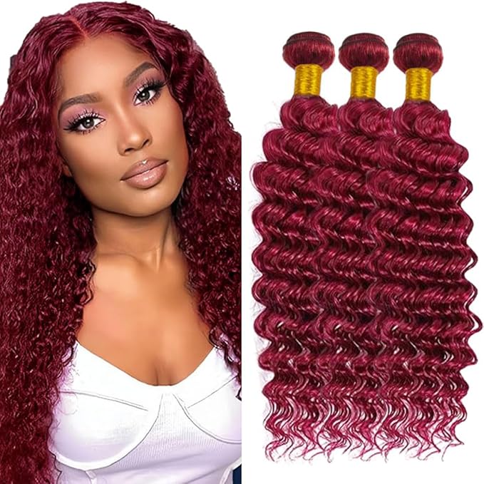 Freiuoke Burgundy Bundles Human Hair 99J Deep Wave 3 Bundles 26 28 30 Inch 150g Brazilian Unprocessed Remy 99j Burgundy Human Hair Bundles