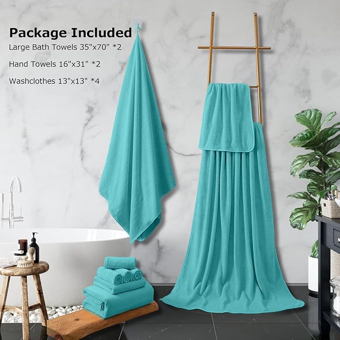 8 Pcs Bath Towel Set - 2 Oversized Bath Sheets, 2 HandTowels, 4 Washcloths - Quick Dry, Ultra Absorbent, Soft Microfiber Shower Towels for Bathroom, Hotel