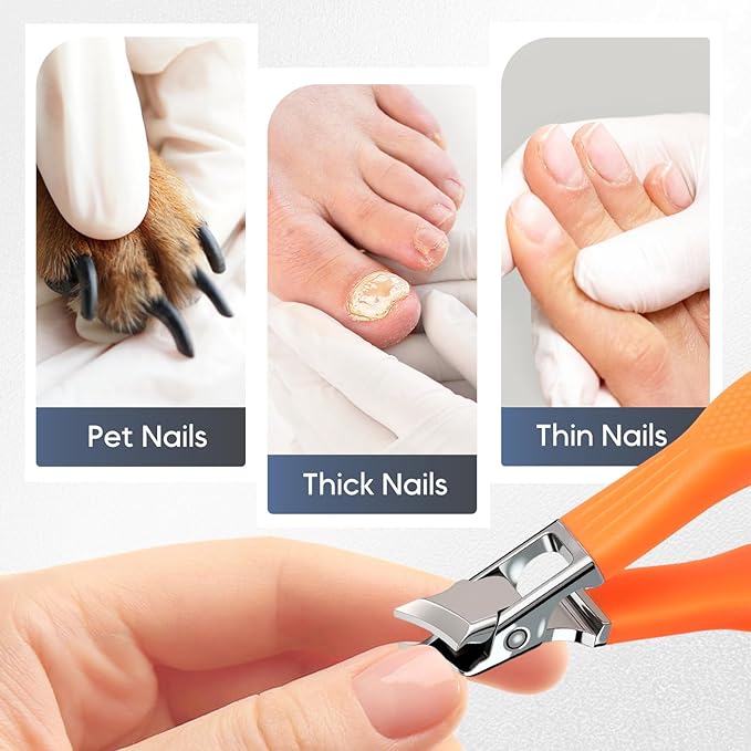 Wide Jaw Opening Anti-Splash Slanted Nail Clipper, Fingernail and Toenail Clippers Clippers for Ingrown Nails, Curved Toenail Clippers for Thick Nails, Household Slanted Nail Clippers (Black)