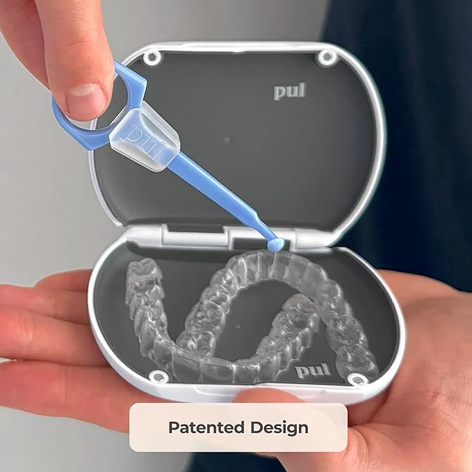 PUL Clear Aligner & Retainer Case – for Invisalign, Partial Dentures, Mouth & Night Guards, PUL Removal Tool, Dental Removables – Plastic Holder w/Secure Magnet Closure, Sleek & Slim Design – Purple