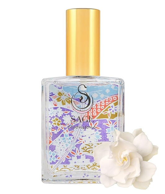 The Sage Lifestyle Moonstone Luxury Spray, Gardenia, Lily, Vanilla Musk, Egyptian Musk, Perfume for Women, Long Lasting, Floral Fragrance, Artisan, Vacation, Parfum, 2 oz, Travel Size, Made in USA