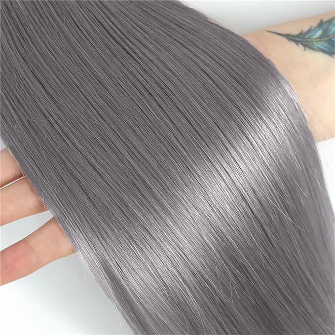 Silver Human Hair Bundles Grey Straight Bundle 24 26 28 Inch Gray Hair Weave 3 Bundles Gray Color Long Hair Extensions