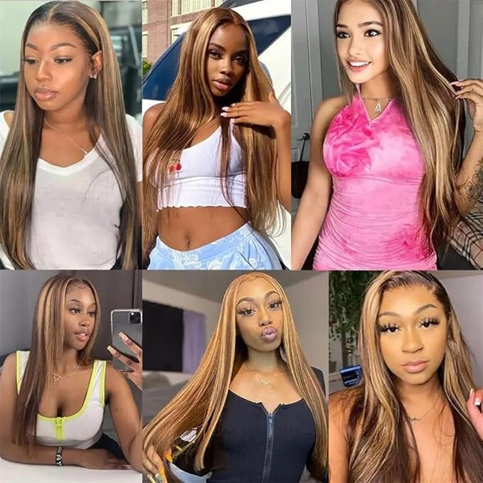 30 32 34 Inch Blonde Bundles Human Hair P27/33 Honey Blonde Straight 3 Bundle Unprocessed Brazilian virgin hair Weave Extensions Double Weft 50 Grams/Bundle Colored Highlight Brown Bundles