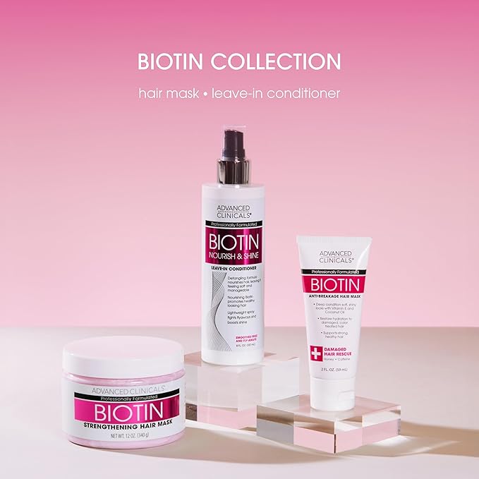 Advanced Clinicals Biotin Hair Treatment Anti-Breakage Repair Hair Mask. Strengthen Broken, Color-Treated Hair W/Repairing Deep Conditioner Manuka Honey & Caffeine, Hydrating Mask Restores Weak Hair