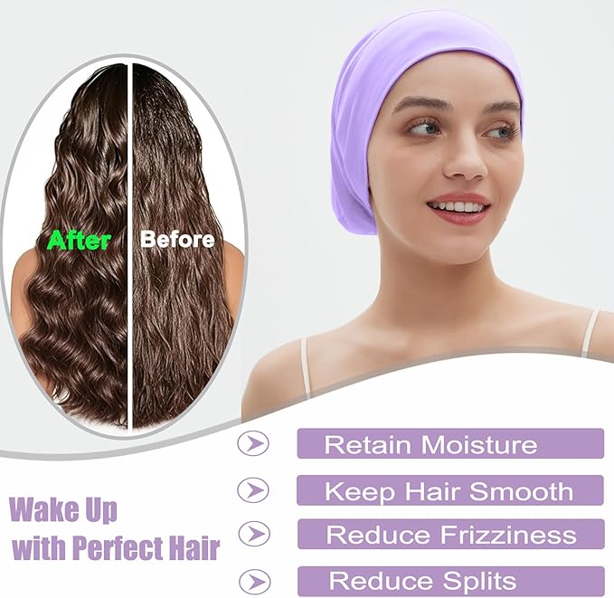 Sleep Cap Bonnet for Sleeping, Adjustable Cooling Ice Silk Lined Hair Bonnets for Natural Curly Braids Beanie Hat Women Men