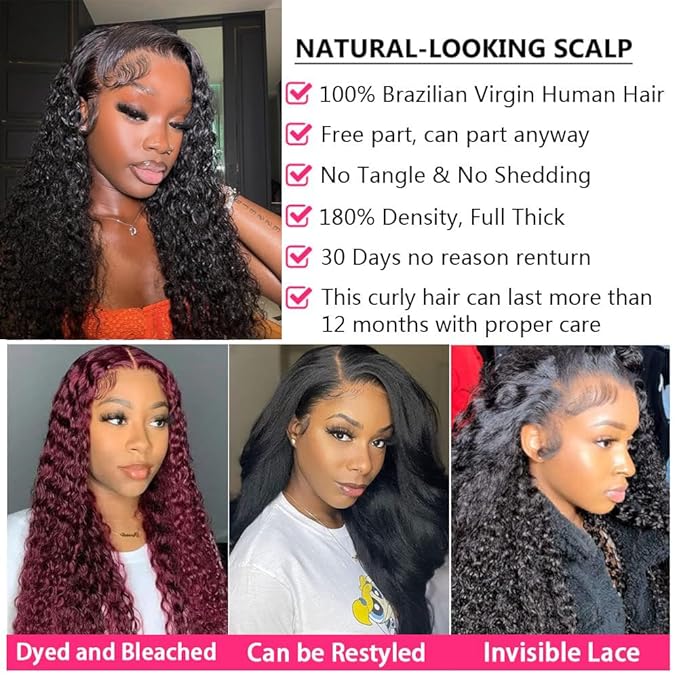 Manorshen 28 Inch 5x5 HD Lace Closure Wigs Human Hair Pre Plucked Deep Wave Human Hair Wigs for Black Women Glueless 180% Density Wet and Wavy Deep Curly Wig Natural Color with Baby Hair