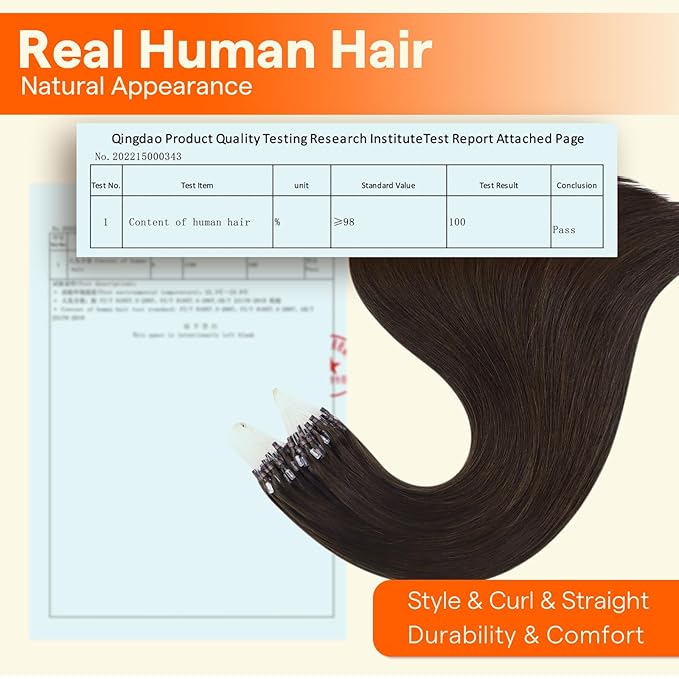 Full Shine Micro Loop Human Hair Extensions Color 2 Darkest Brown 20 Inch Straight Remy Hair add Length 50G with 7G Micro Beads Prebonded Micro Link Hair Extensions Human Hair