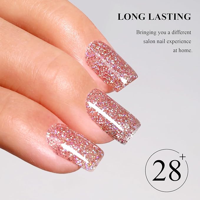 Imtiti Glitter Gel Nail Polish, 1Pcs Rose Gold Gel Polish Sparkle Soak Off UV LED Gel Polish, Long Lasting, Manicure Salon DIY at Home for Women (0.34 Fl Oz-959)