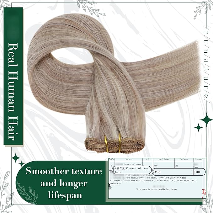 RUNATURE Clip in Hair Extensions Human Hair, Real Hair Extensions Clip Ins, Smooth Soft Remy Hair for Women, Add Hair Volume, Easy to Apply, 14 Inch 50g 3pcs #19P60