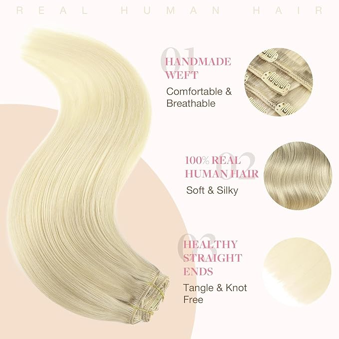 GOO GOO Clip in Hair Extensions Real Human Hair, Remy Human Hair Extensions Clip ins for Women, Natural Human Hair, 22 Inch 170g 7Pcs, 17/22/60 Balayage Ash Blonde to Golden Blonde and Platinum Blonde