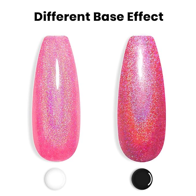 RARJSM Holographic Nail Polish Neon Hot Pink Gel Nail Polish 7.5ML Gorgeous Glossy Hologram NailGel Curing Required Gel Polish Nail Art Manicure Salon DIY at Home
