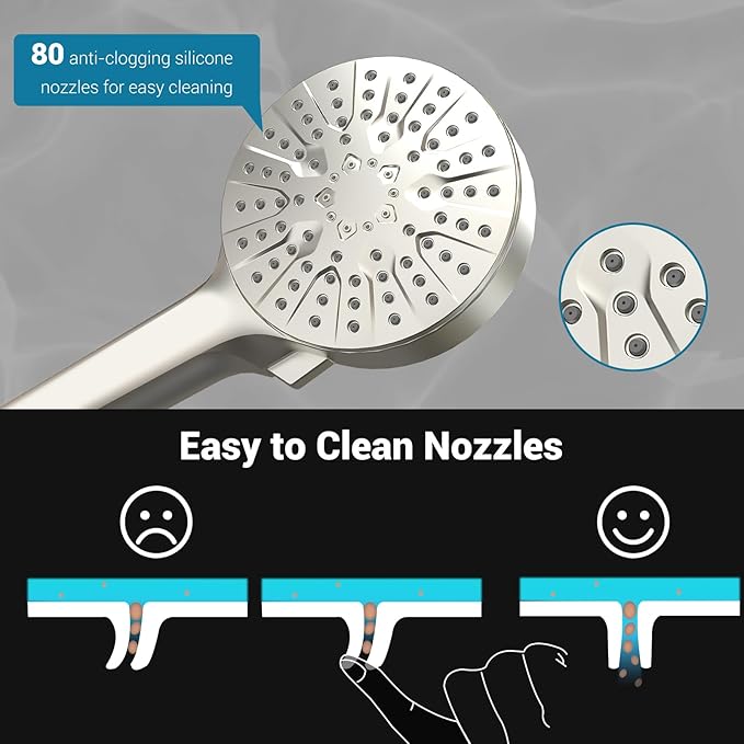 6-Mode Shower Head with Handheld, High Pressure Handheld Shower Heads, Detachable Showerhead 71" Extra Long Stainless Steel Hose Adjustable Brass Joint Holder for Bathroom Upgrade Brushed Nickel