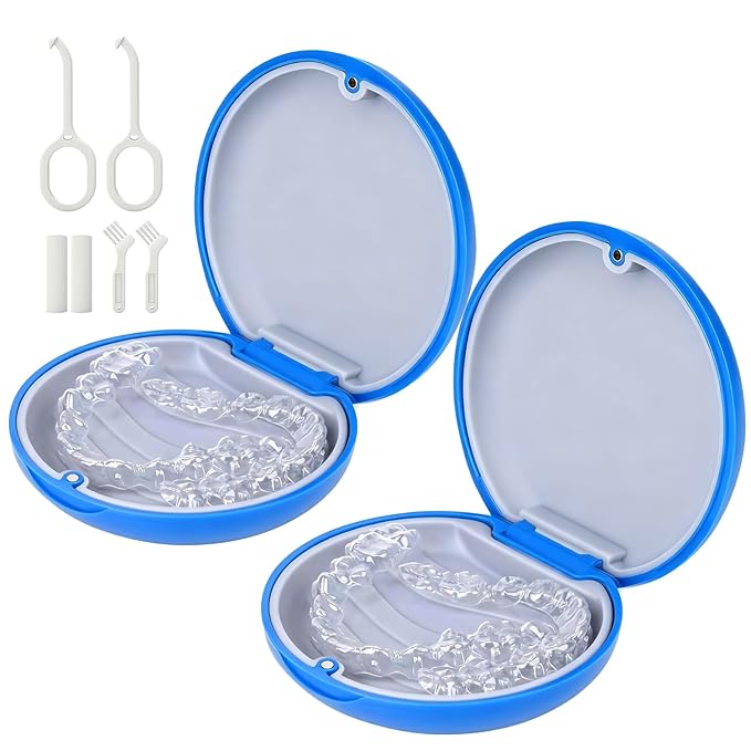 2 Pack Retainer Case, Slim Aligner Case, Compatible with Invisalign, Mouth Guard Case, Cute Orthodontic Retainer Case with Retainer Removal Tool and Brush, Klein Blue