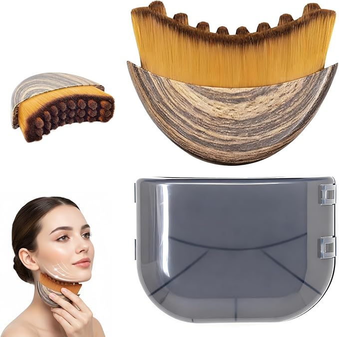 Lymphatic Contour Face Brush, Ergonomic Lymphatic Drainage Massager, Natural Makeup Brushes with Gentle Bristles, Hypoallergenic Manual Facial/Body Brush for Sculpting