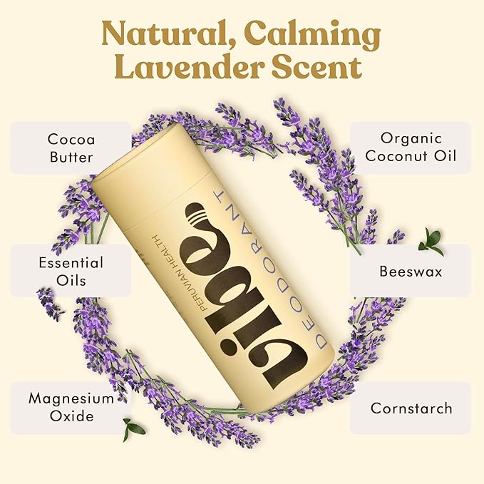 Vibe Aluminum Free Natural Deodorant for Women and Men - Long Lasting Odor Control with Organic Coconut Oil and Beeswax for Sensitive Skin, No Baking Soda or Parabens, Plastic Free (Lavender)