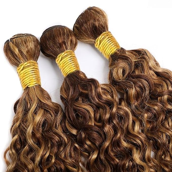 26 28 30 inch Honey Brown Bundles Highlight Human Hair Bundles P427 Water Wave Bundle Human Hair Brown Wet and Wavy Bundle 150g
