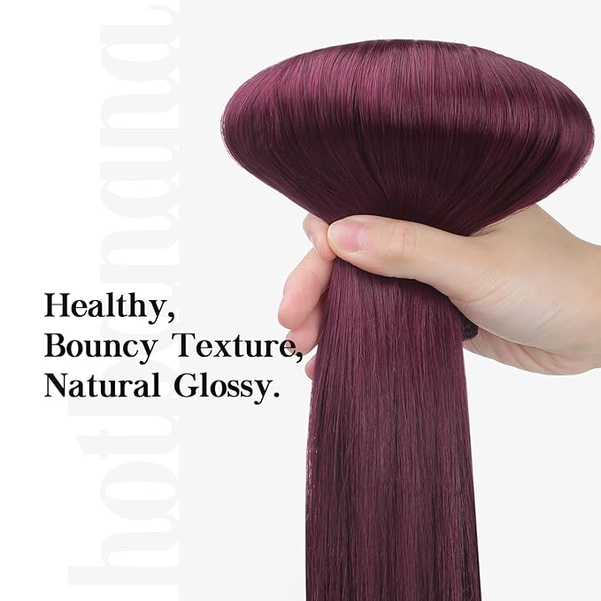 HOTBANANA Human Hair Clip in Hair Extensions, Burgundy 120g Clip in Hair Extensions Real Human Hair Straight Remy Hair 14 Inch 7pcs