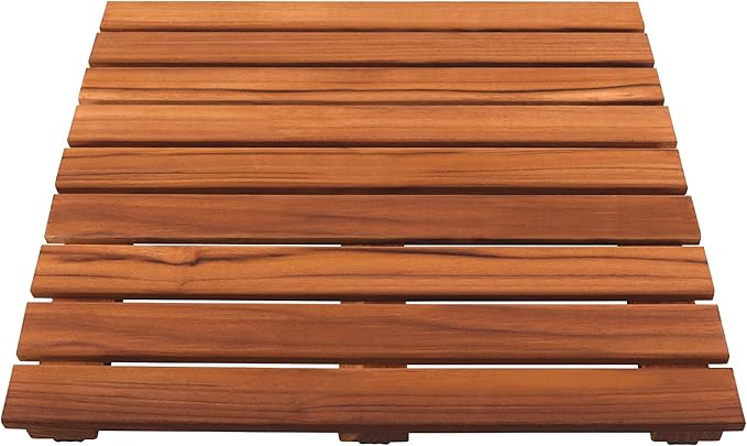 VaeFae Teak Shower Mat, Non-Slip Bath Mat, Luxury Spa Mat, Wooden Mat for Bathtub, 20 x 20 in