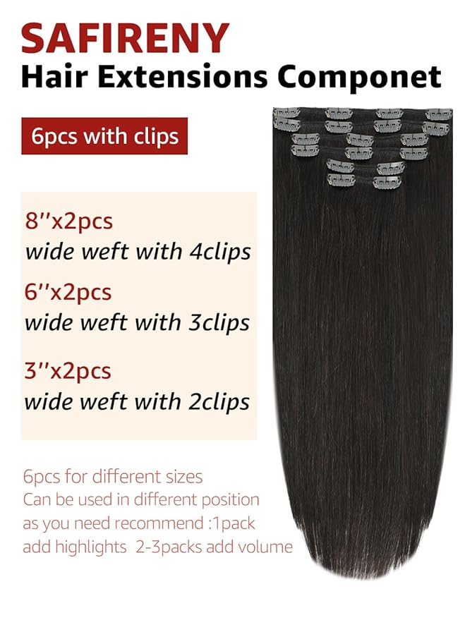 Clip in Hair Extensions Real Human Hair, Dark Brown,18 Inch 120g,6pcs Per with 18 Clips,Clip in Hair Straight For Fashion Women Hair Extensions(#2,18'')