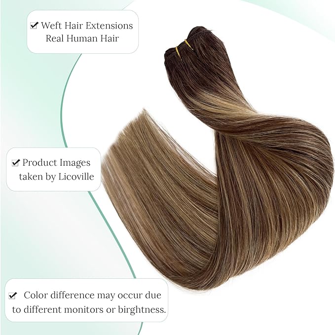 Sew in Hair Extensions Blonde Balayage 4/26/4 Weft Hair Extensions Medium Brown Mixed Blonde Human Hair Wefts 16 Inch 100G Long Straight Double Weft Highlight Real Human Hair Weave Bundles