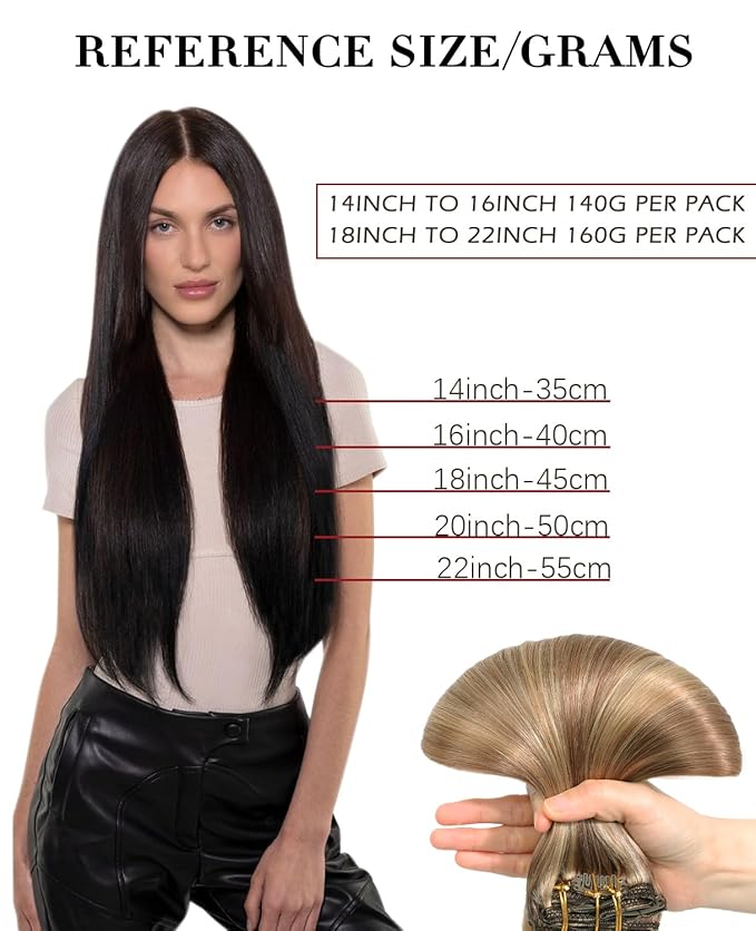Clip in Hair Extensions Real Human Hair Remy Clip in Extensions 14 Inch 7pcs 140g Ash Brown to Caramel Blonde Hair Extensions (#10/27/27,14'')