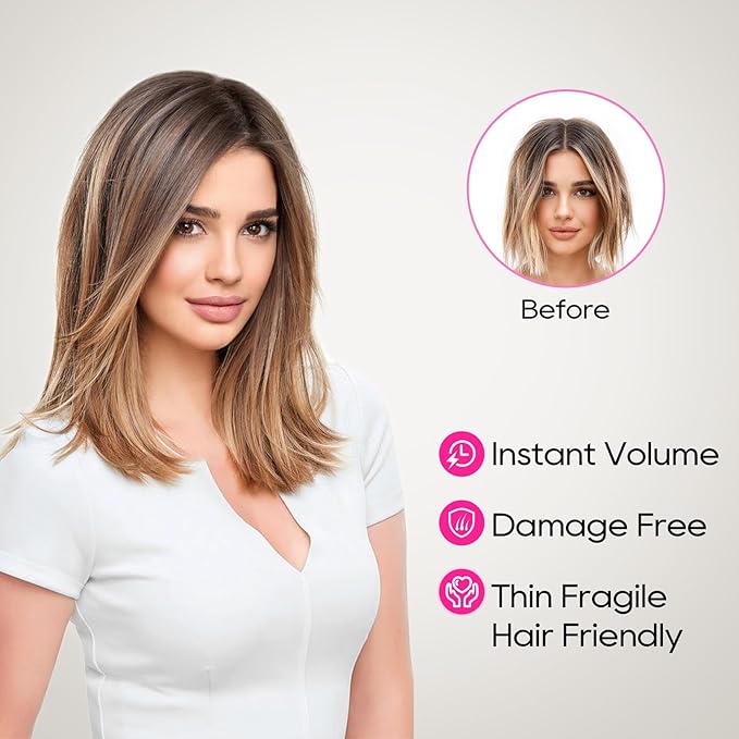 REECHO Invisible Wire Hair Extensions with Thinner Softer Lace Weft 12" Short Straight Clips in Secret Hairpiece for Women 12 Inch (Pack of 1) - Golden Blonde with Highlights