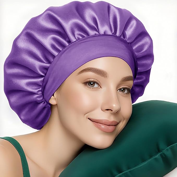 5 Pack Satin Bonnet for Women, 30cm Adjustable No-Slip Sleep Cap for Curly Hair, Breathable Head Wrap for Sleeping & Skincare