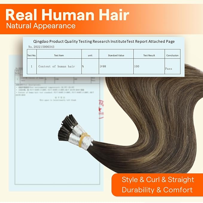 Full Shine I Tip Hair Extensions Human Hair 16 Inch 40 Grams Color 4/24/4 Middle Brown Ombre to Honey Blonde Fusion Hair Extensions Straight Remy Hair for Women