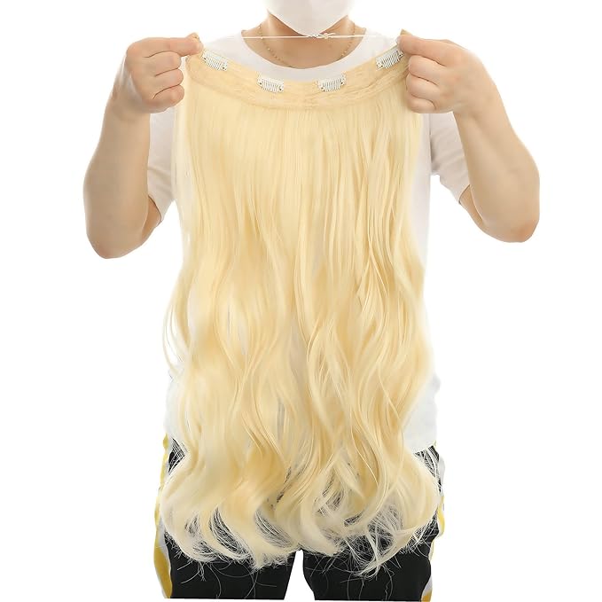 Invisible Wire Hair Extensions Transparent Wire Adjustable Size 4 Secure Clips Long Wavy Curly Secret Hairpiece 24 Inch for Women