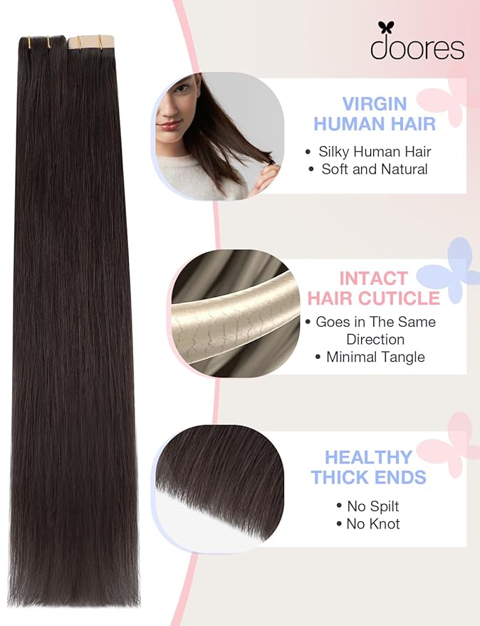 DOORES Injection Tape in Hair Extensions Human Hair Invisi Edge, Dark Brown 10 Injection Tape-ins with 10 Classic Tape-ins 50g 18 Inch, Injected Tape in Extensions Virgin Human
