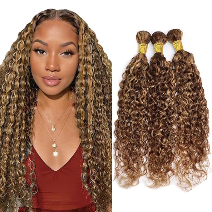 30 32 34 Inch Freiuoke Honey Blonde Water Wave Bundles Color 27 Bundle Brazilian Virgin Hair 3 Bundles Highlight Water Wave Bundle