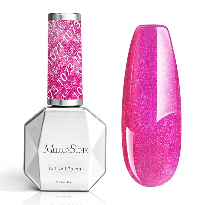 MelodySusie Hot Pink Glitter Gel Nail Polish,0.5fl oz Soak Off UV LED Hot Pink Jelly Shimmer Glitter Gel Polish Christmas Gift for Women Nail Art Manicure Salon DIY Nail Design Decoration at Home-1073