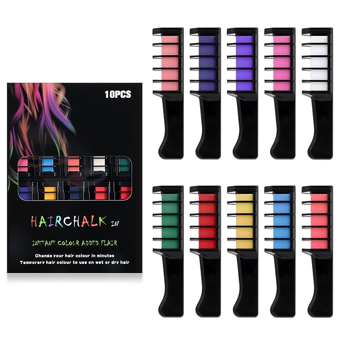 Festive Fun Hair Chalk CombsInstant Hair Color Comb,Washable & Temporary Hair Color Dye for All Ages, Hair DIY Perfect for Birthday Party Christmas Gifts New Year (10 Vibrant Colors)