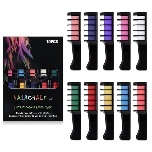 Festive Fun Hair Chalk CombsInstant Hair Color Comb,Washable & Temporary Hair Color Dye for All Ages, Hair DIY Perfect for Birthday Party Christmas Gifts New Year (10 Vibrant Colors)